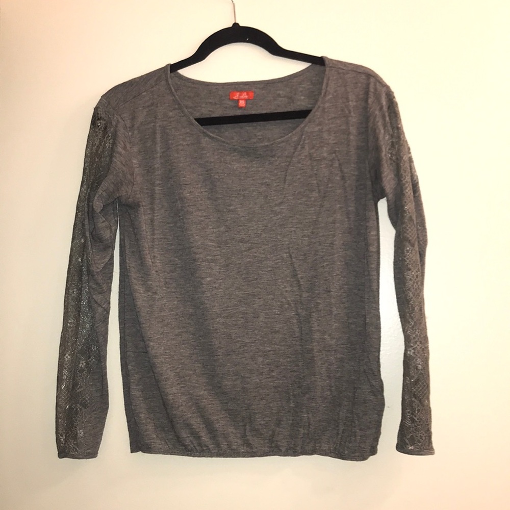 Madewell grey long sleeve tee with lace detail